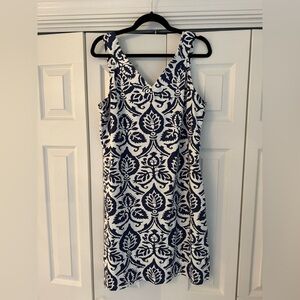 J. McLaughlin Navy and White Leaf Print Mini Dress